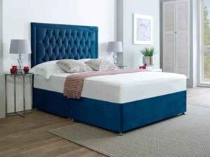 Bumper Crushed Velvet  Divan Bed With Diamond Headboard &  Mattress