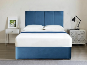 Light Blue Velvet Divan Bed with Hardboard front