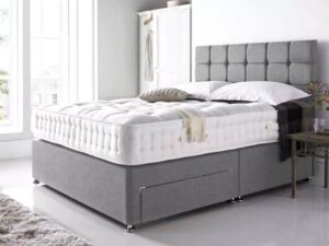 Grey Suede Divan Bed Set with Coolblue spring memory foam mattress 10"